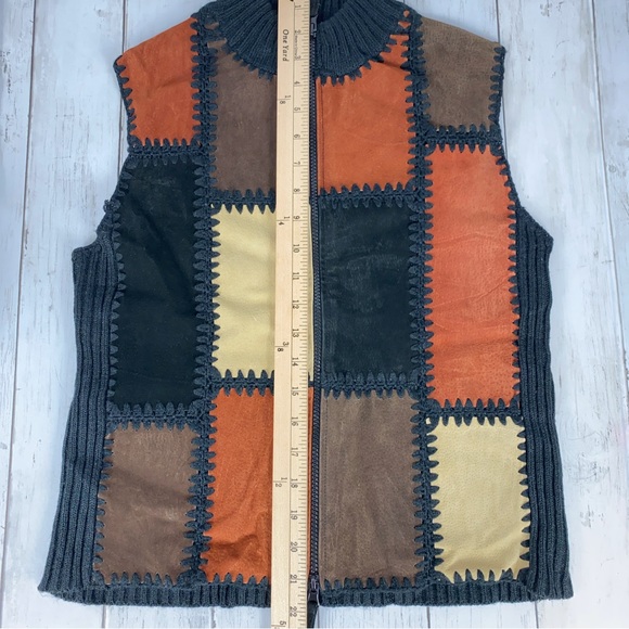 Planet & Company Suede Leather Sweater Zip Vest Colorblock Patchwork Sz M Petite - Picture 9 of 10